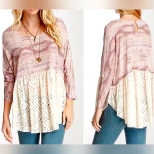 Free People Mauve Dolman Sleeve Aztec Print Babydoll Top, Size XS